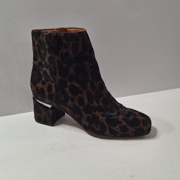 Franco Sarto Leather Calf Hair Black Brown Marquee Leopard Animal Print Boot 8.5 - Picture 1 of 13